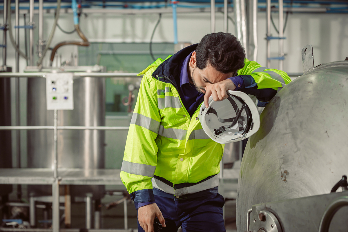 exhausted/frustrated worker